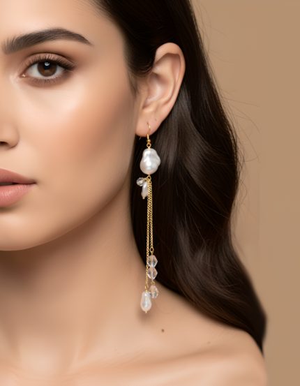 Cirezza Handmade Pearl Chain Earrings | Anti Tarnish
