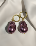 plum pearl party wear drop earrings for women