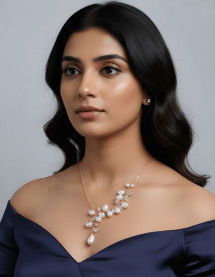 Gold pearl drop necklace for women with anti tarnish finish, party wear jewellery