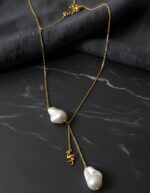 Gold pearl drop necklace for women with anti-tarnish finish