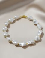 Gold pearl beaded necklace for women with anti tarnish finish