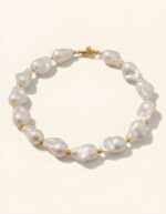 Gold pearl beaded necklace for women with anti tarnish finish