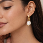 Handmade Anti Tarnish Gold Baroque Pearl Huggie Earrings