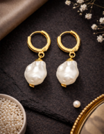 Handmade Anti Tarnish Gold Baroque Pearl Huggie Earrings - Image 3
