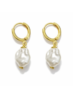 Handmade Anti Tarnish Gold Baroque Pearl Huggie Earrings - Image 2
