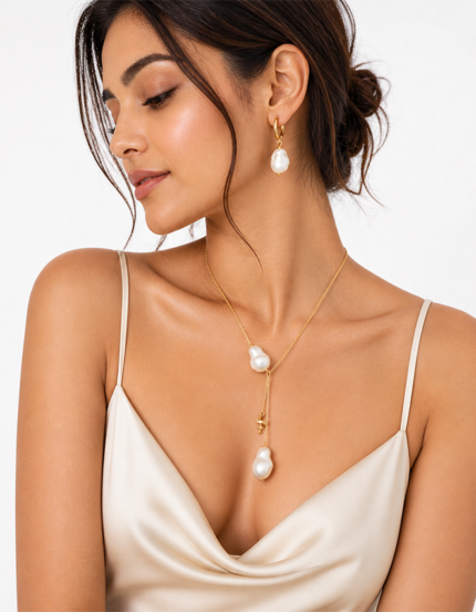 Aurelia handmade anti tarnish baroque pearl jewellery set with necklace and earrings