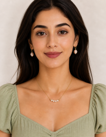 Elaris handmade anti tarnish pearl necklace and earrings set for women