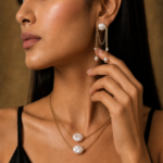 Celestia handmade anti tarnish layered baroque pearl jewellery set with drop earrings and necklace