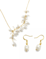 Ophelia handmade anti tarnish statement pearl jewellery set with cluster necklace and earrings