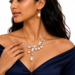 Ophelia handmade anti tarnish statement pearl jewellery set with cluster necklace and earrings