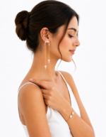 Elara handmade anti tarnish pearl chain earrings and bracelet jewellery set for women