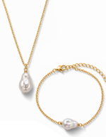 Lunara handmade anti tarnish pearl pendant necklace and bracelet set for women