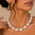 Aurielle handmade anti tarnish baroque pearl necklace and sculptural earrings set for women