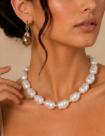 Aurielle handmade anti tarnish baroque pearl necklace and sculptural earrings set for women