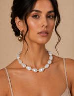 Aurielle handmade anti tarnish baroque pearl necklace and sculptural earrings set for women