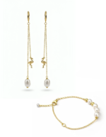 Floriane handmade anti tarnish pearl bracelet and flamingo charm earrings set for women