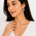 Veloura handmade anti tarnish pearl jewellery set with drop necklace and hoop earrings